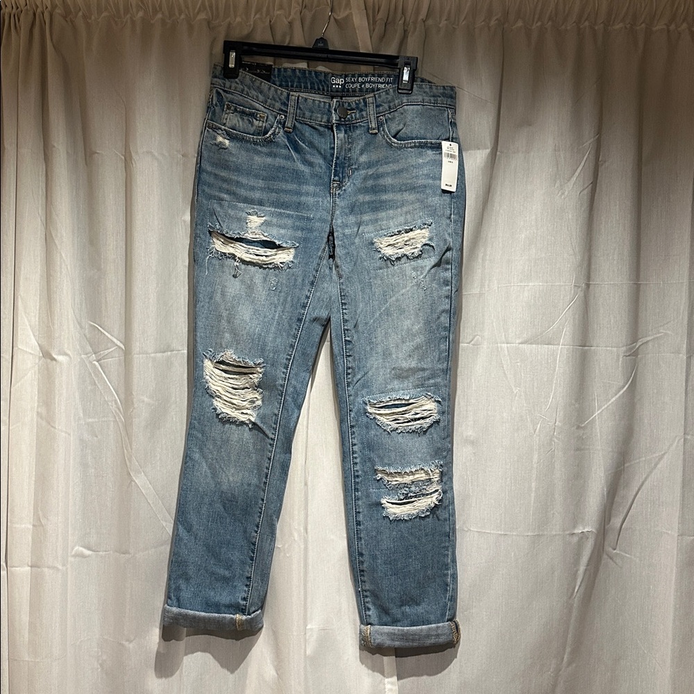 GAP Women's Boyfriend Jeans - Distressed Blue